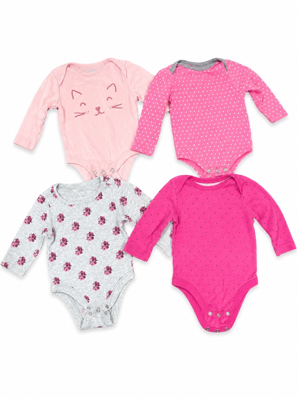 Baby Girls Long-Sleeve One-Piece Bodysuit Set - Pink Assorted